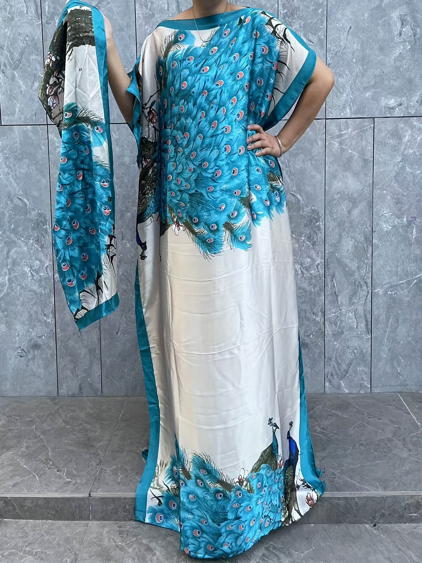 Платье большого размера для женщин с цветочным принтом и рукавами-крылышками, с шарфом, повседневное летнее