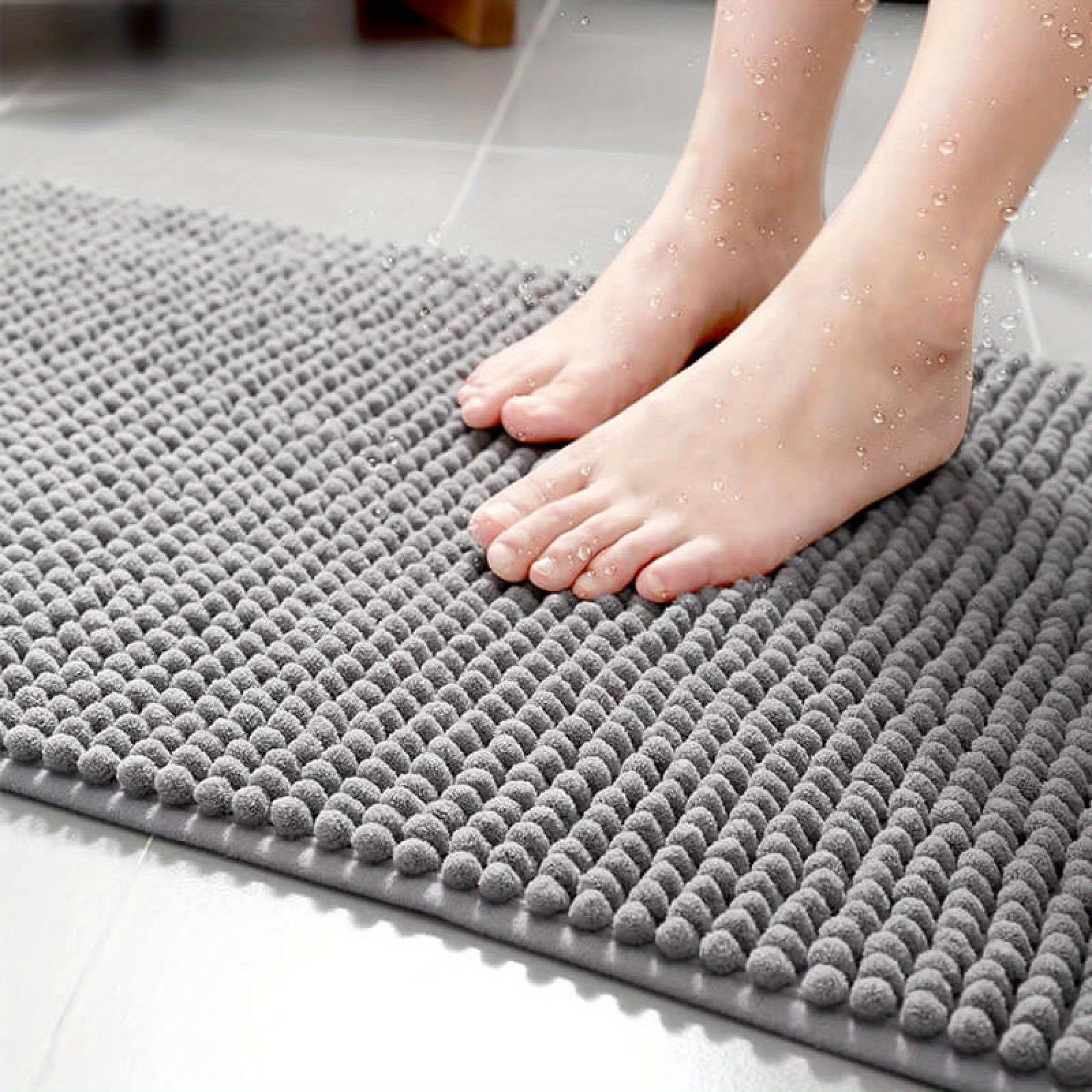 Luxurious Chenille Bath Mat 2cm Thick Non-Slip Absorbent Quick-Dry