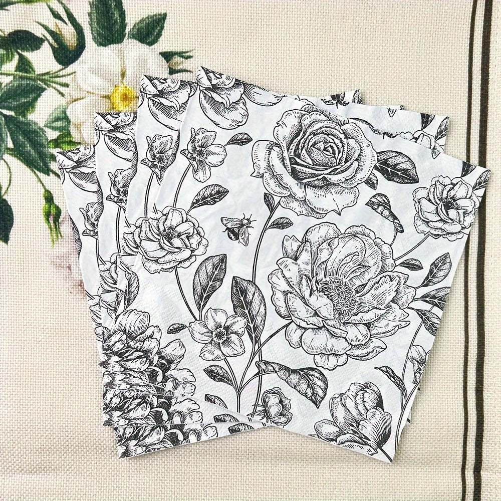 Set of 20 Floral Design Paper Napkins Square Disposable Wedding Thanksgiving Decor 33x33cm