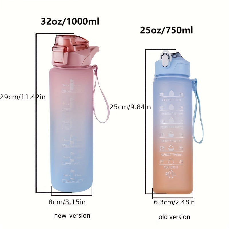 Botella de agua de 32 Oz con marcador de tiempo y cuerda de transporte para hidratación