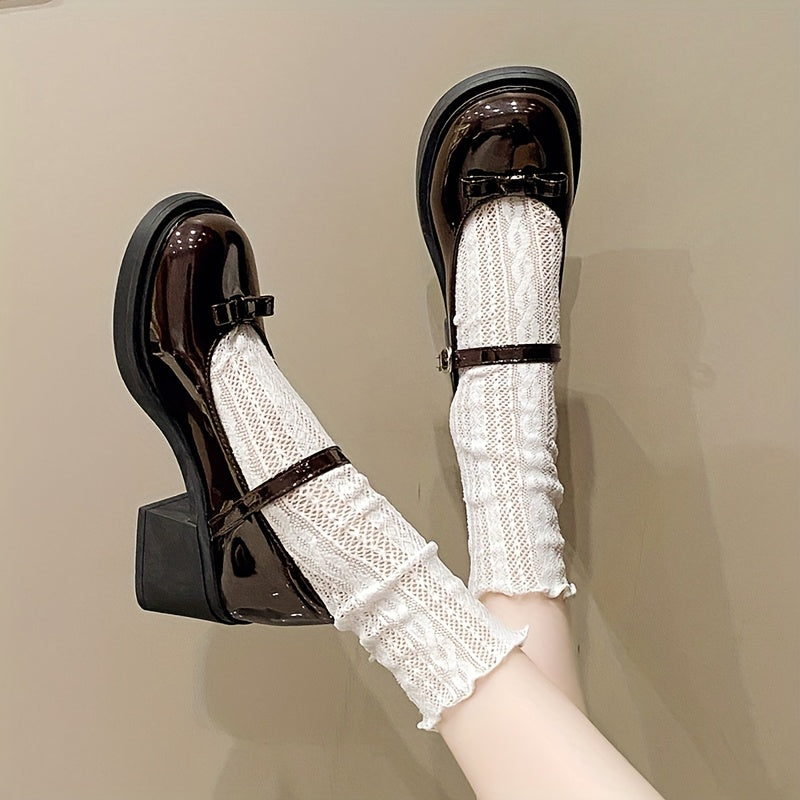 Women's Vintage Mary Jane Flats Synthetic Bow Toe Black Casual Comfort