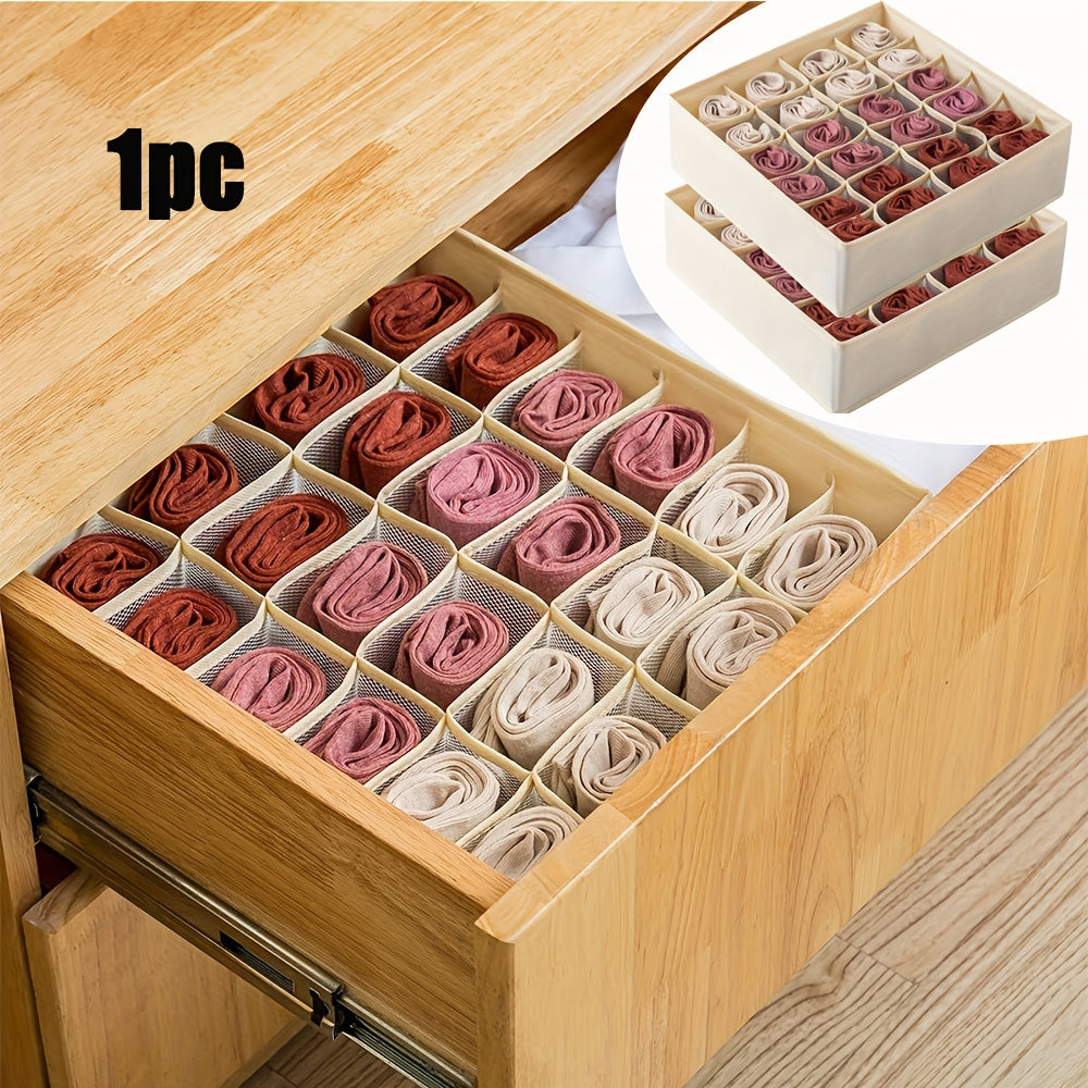 24-Compartment Foldable Storage Organizer for Socks and Underwear Soft Canvas Closet Organizer