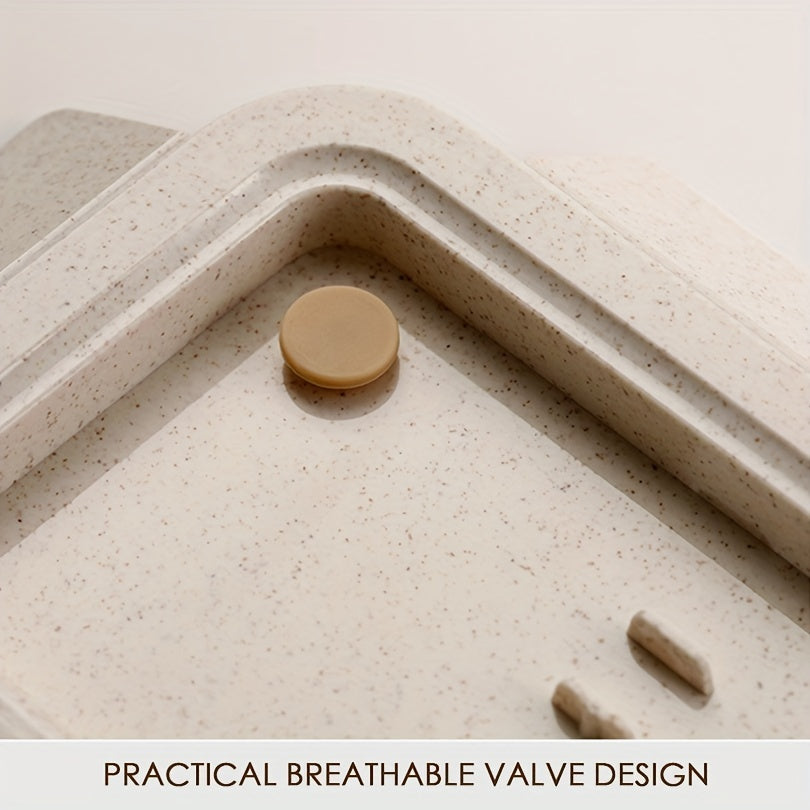 Izolyatsiyalangan tushlik qutisi to'plami, stol uchun idishlar bilan, ofis va maktab uchun kvadrat bo'lingan bug'doy simi Bento qutisi