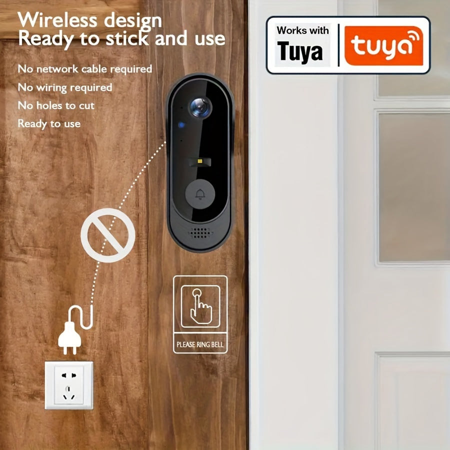 Wireless Video Doorbell with Night Vision 2-Way Audio Rechargeable Battery Indoor Outdoor