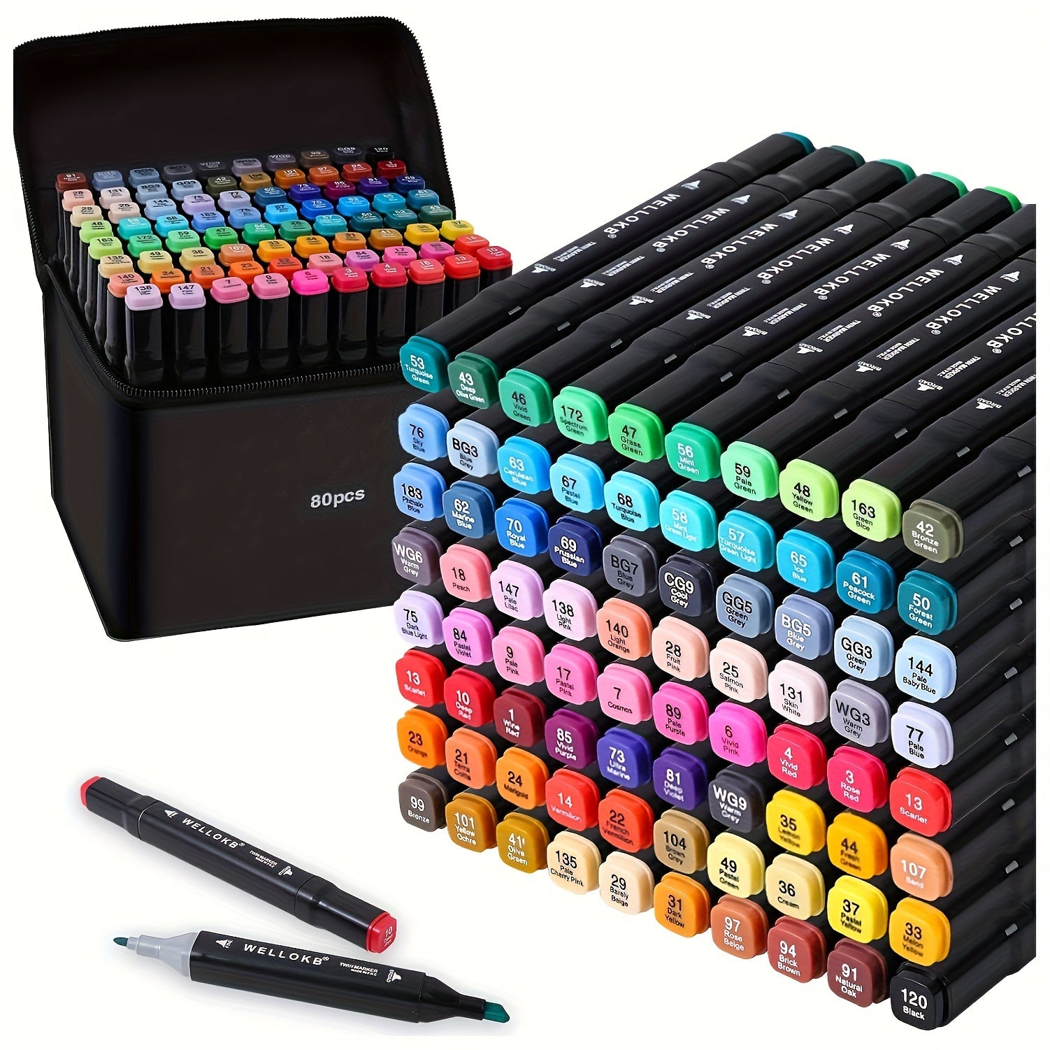 60/80 Color Dual-Tip Alcohol Marker Set for Artists and Students