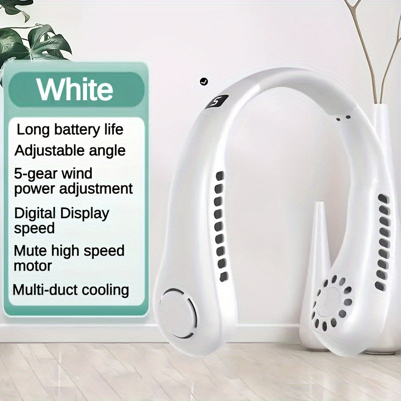 Portable Neck Fan with 5 Speeds, Digital Display, USB Rechargeable