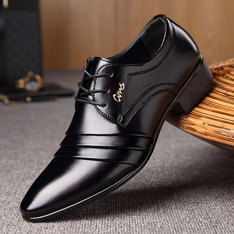 Men's Leather Derby Shoes Solid Color Lace-Up for Outdoor Weddings and Business