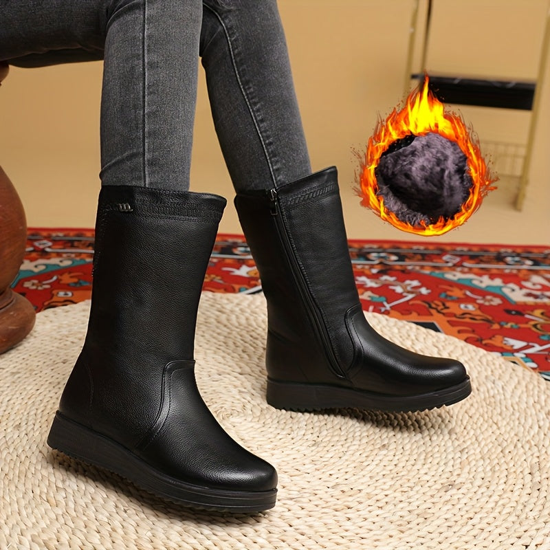 Women's Winter Thick Boots with Zipper Faux Cover Cushioned Insole Black