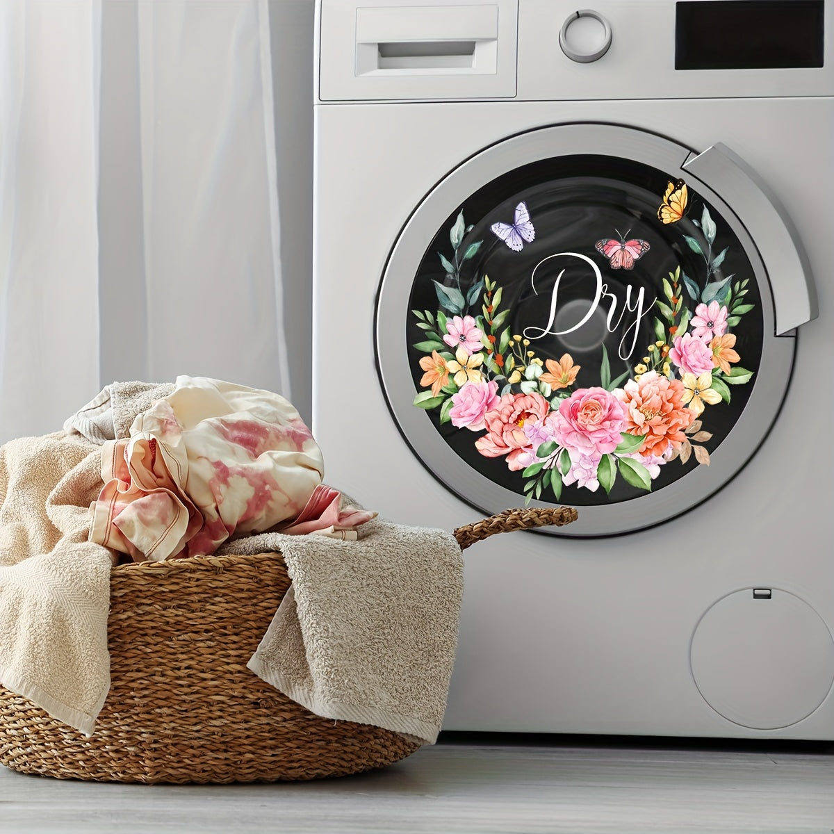 Set of 2 Flower Wash Dry Laundry Room Glass Window Stickers 30x30cm