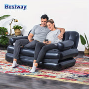 Double Inflatable Sofa Black PVC Outdoor Camping Lawn Decor with Backrest
