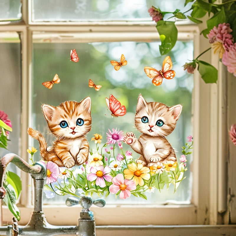 Glass Stickers Cats and Butterflies Self-Adhesive Decor for Windows and Doors