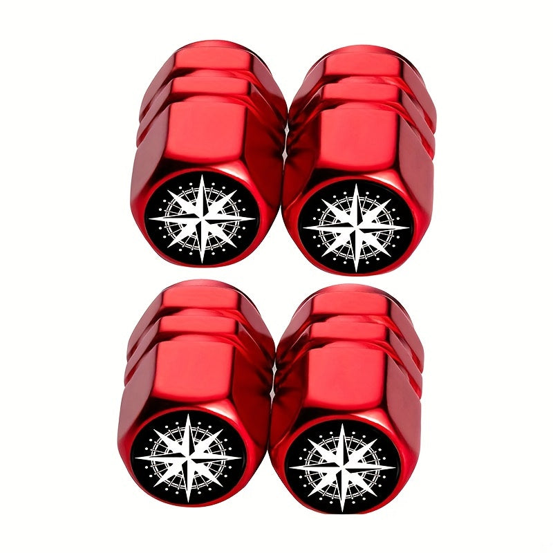 4PCS Black Aluminum Alloy Tire Valve Caps Stylish Compass Design for Cars SUV Motorcycle