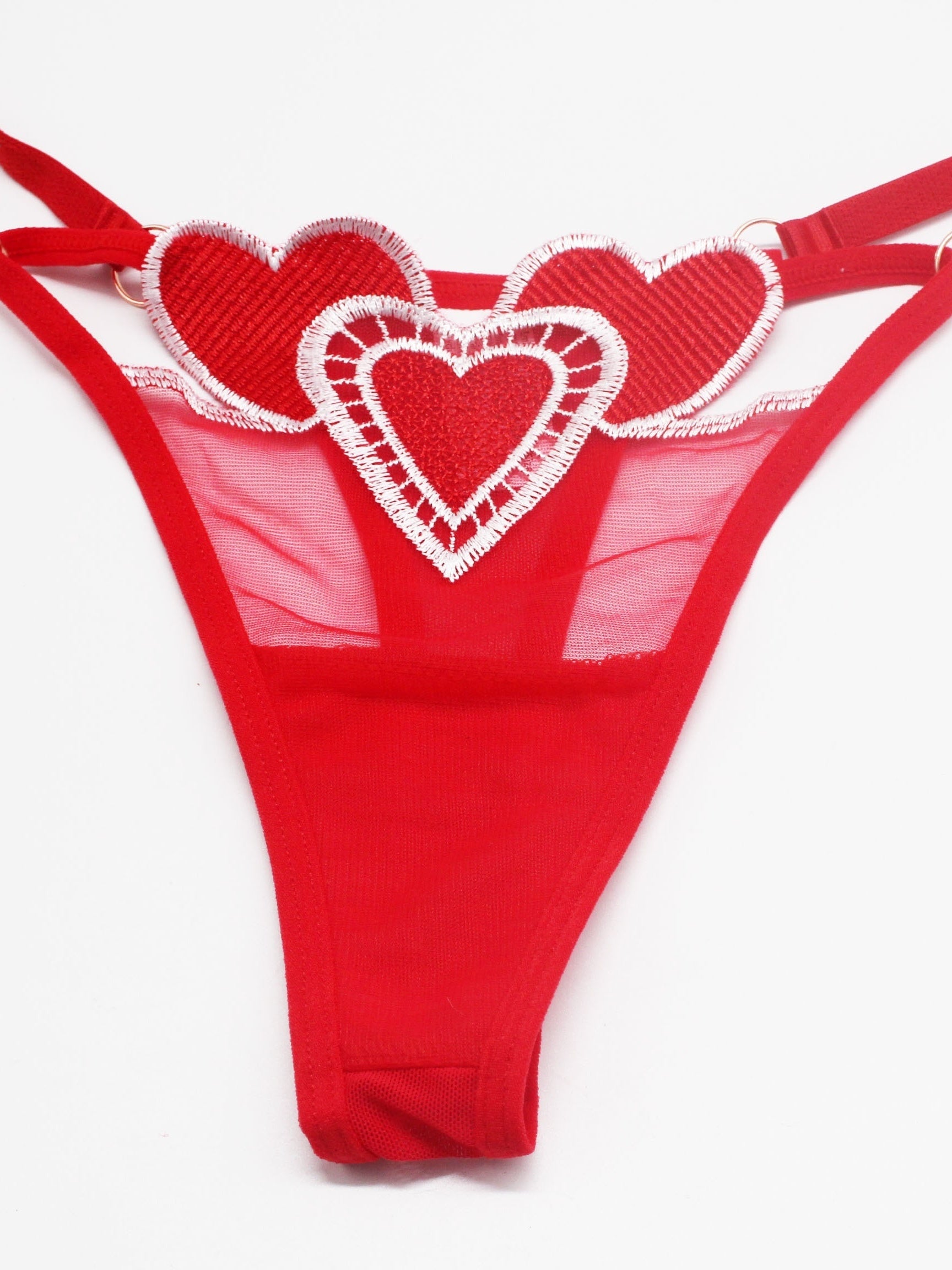 Women's Red Lace Thong with Sheer Mesh, Low-Rise, Breathable Lingerie
