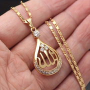 Retro Punk Religious Pendant Necklace with Allah Quran Water Drop Design for Men and Women