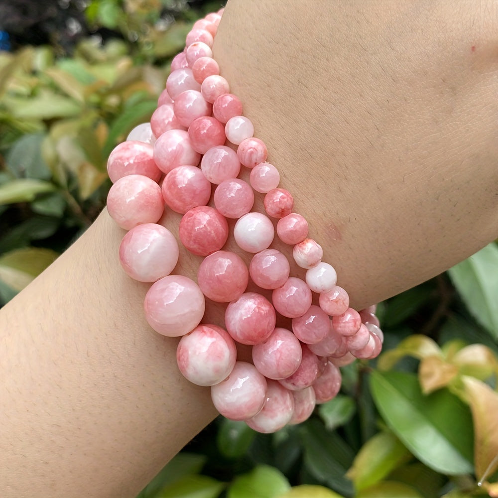 Natural Stone Beads 6/8/10/12mm Pink White Round Jewelry Making Supplies
