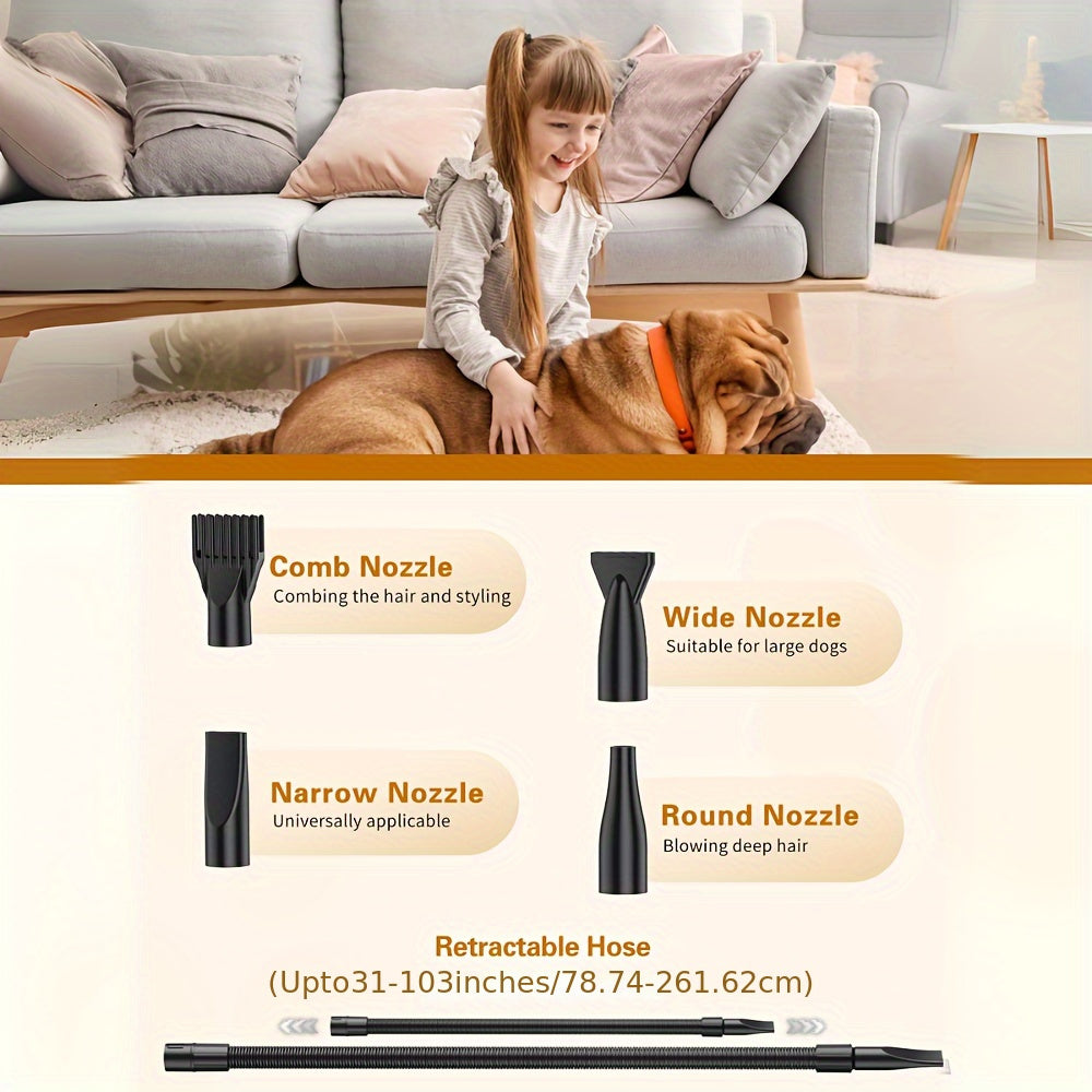 Aookupett Professional Dog Hair Dryer - O'zgaruvchan issiqlik va tezlik bilan yuqori quvvatli blowyer, aniq parvarishlash uchun 4 ta nozzle bilan birga.