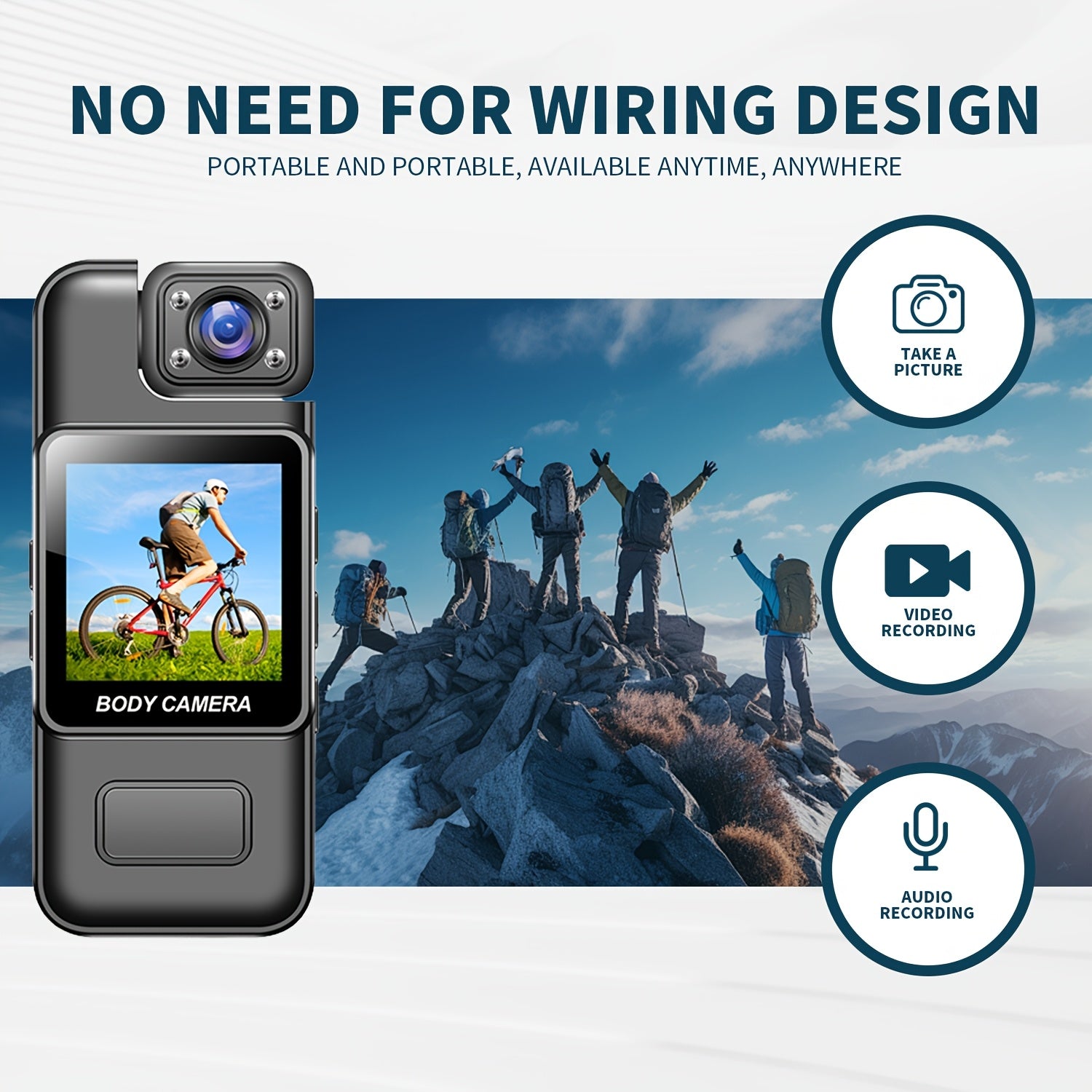 1080P HD Harakatli Sport Kamera 360° buriladigan linza bilan, kechqurun ko‘rish va uzoq batareya