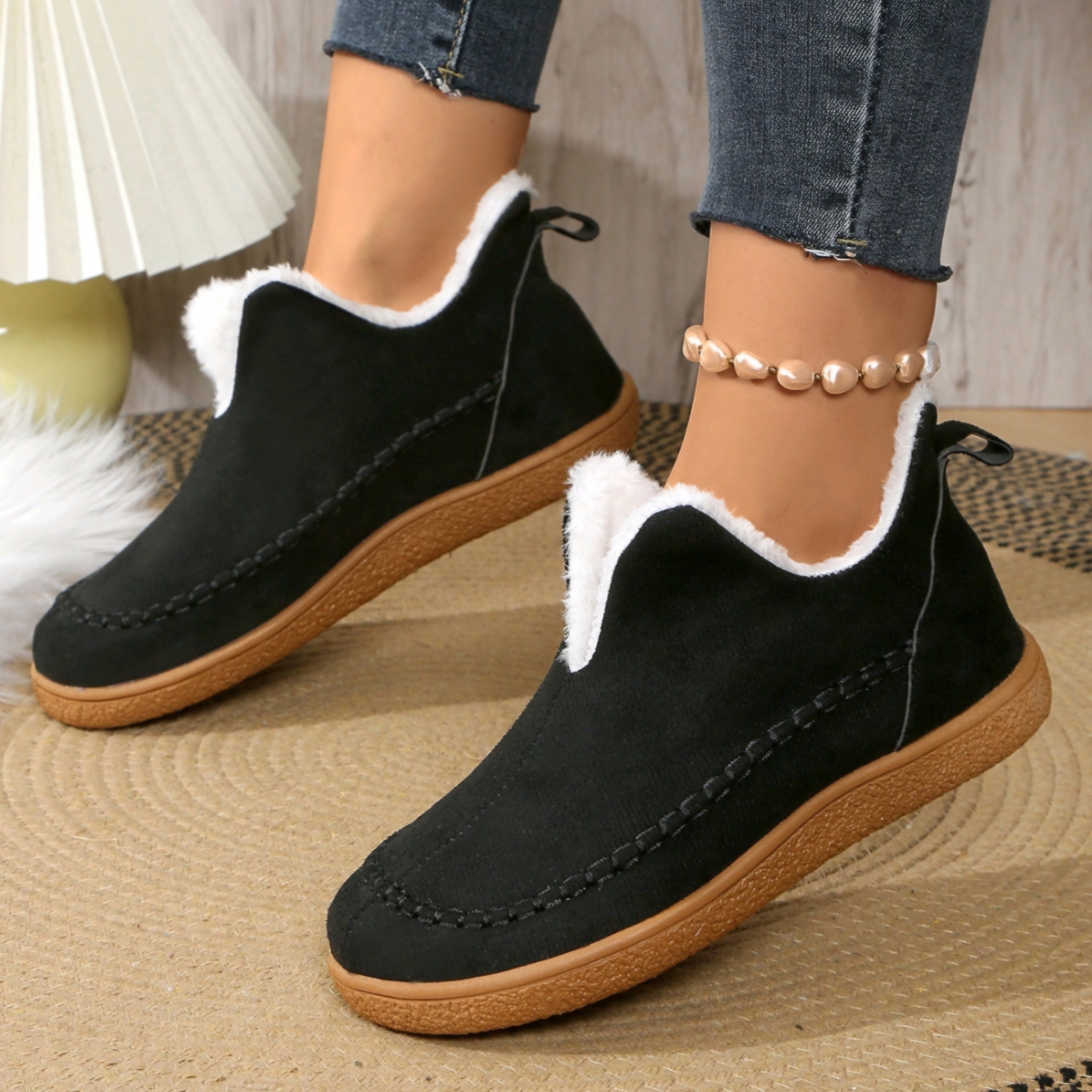 Women's Winter Fleece Lined Short Boots Rubber Sole Casual Slip-On
