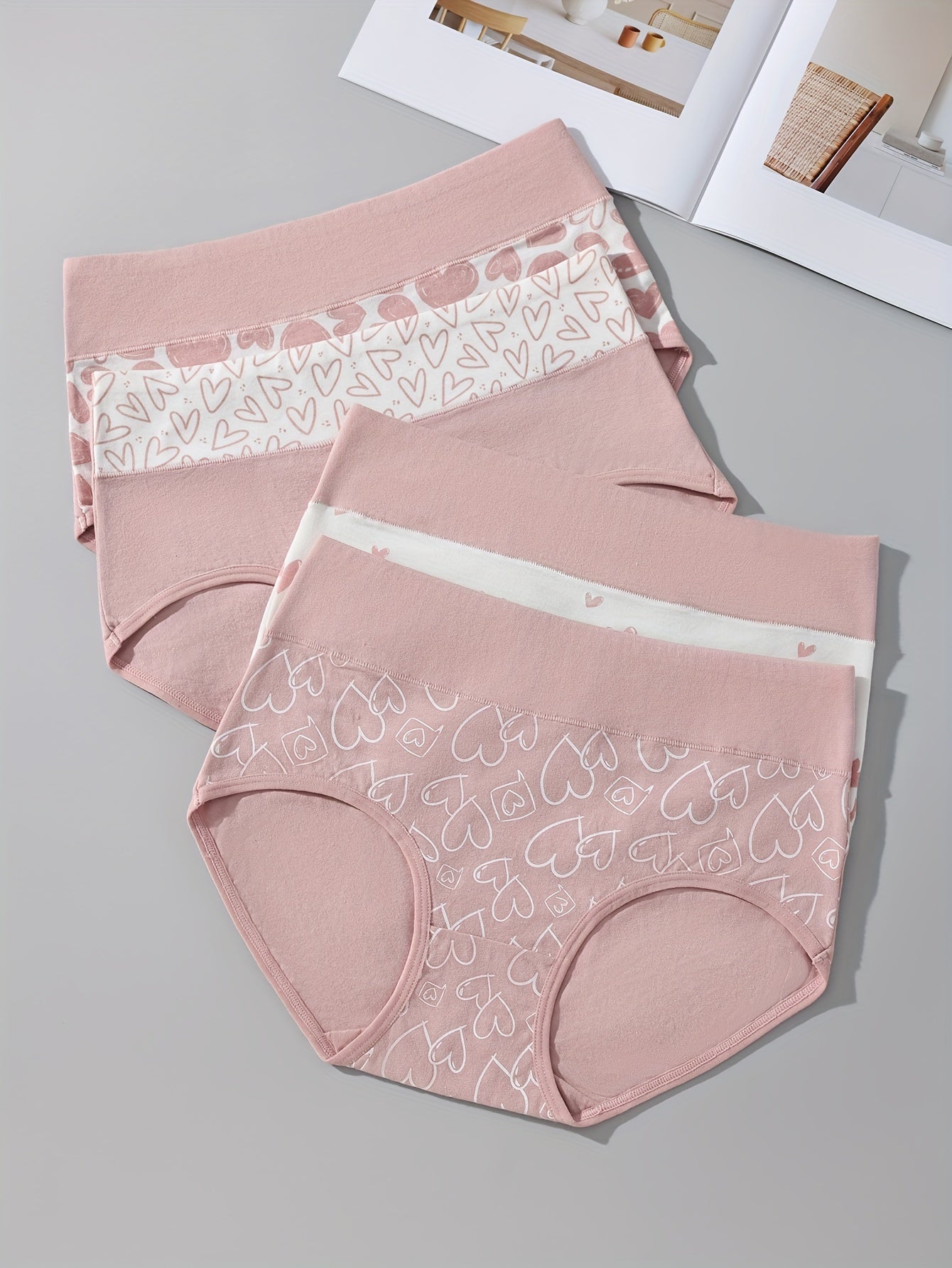 Pack de 4 bragas de cintura alta con estampado de dibujos animados en bloques de colores para mujer, suaves y cómodas