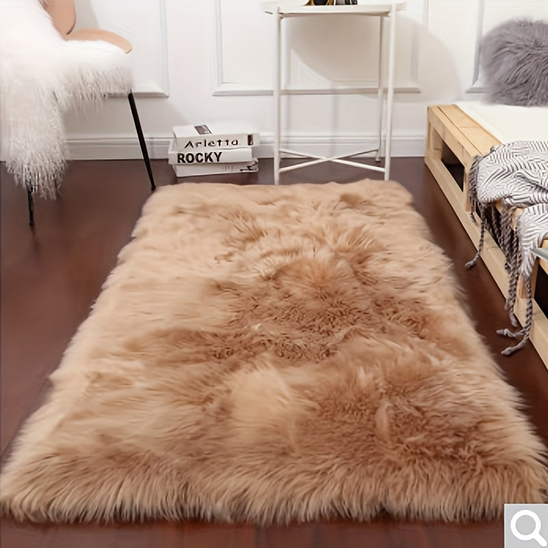 White Faux Sheepskin Rug, Plush Carpet for Living Room and Bedroom