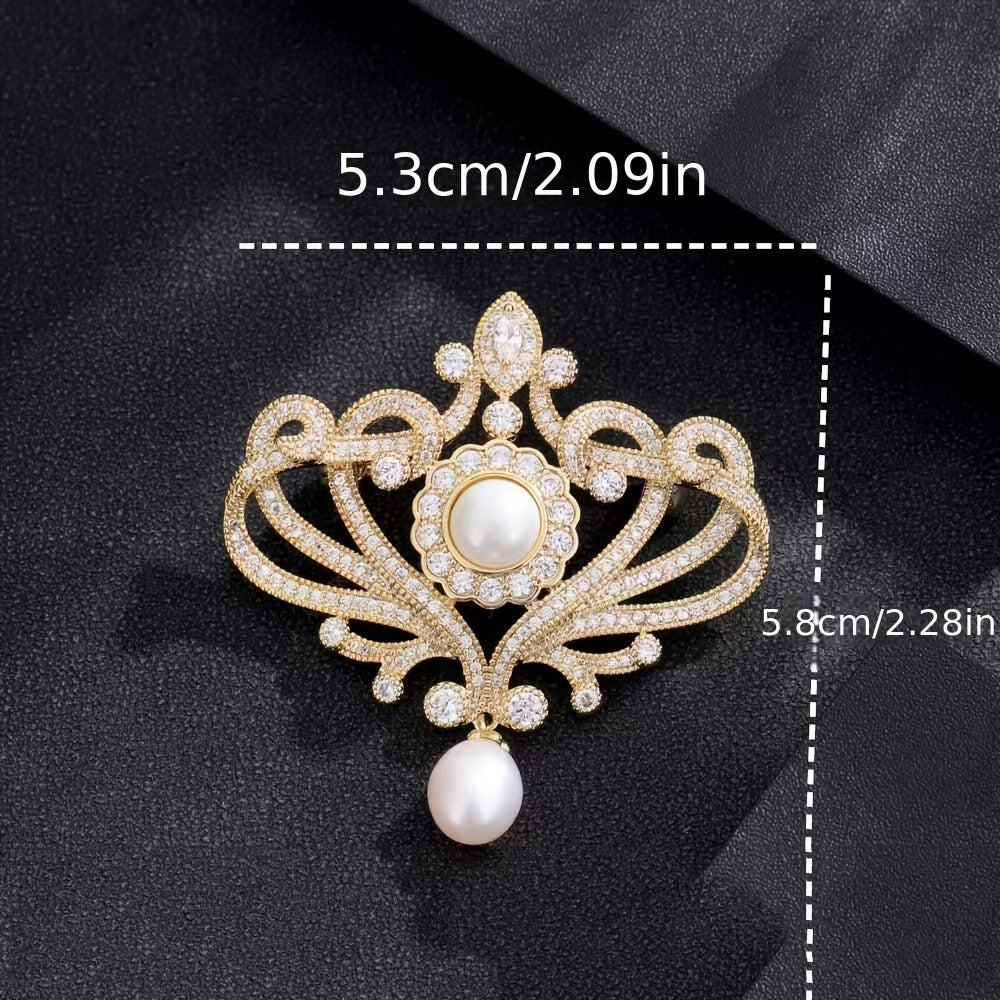 Women's Pearl Brooch Pin with Rhinestones Vintage Jewelry