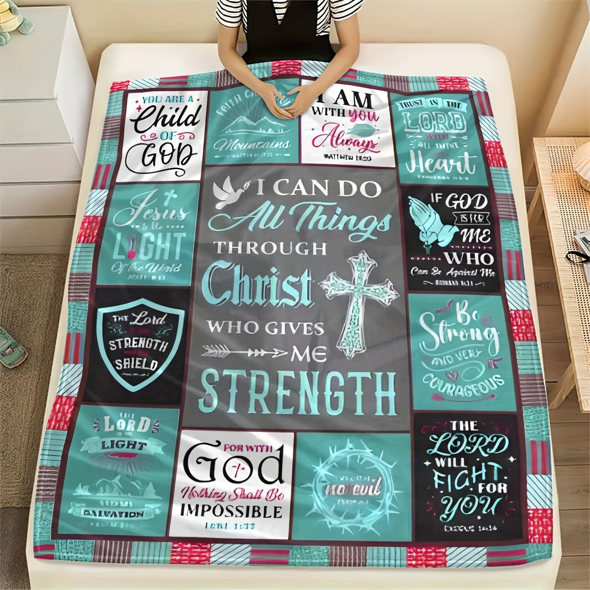Christian Inspirational Quotes Flannel Fleece Throw Blanket Religious Scripture Verses Polyester All-Season