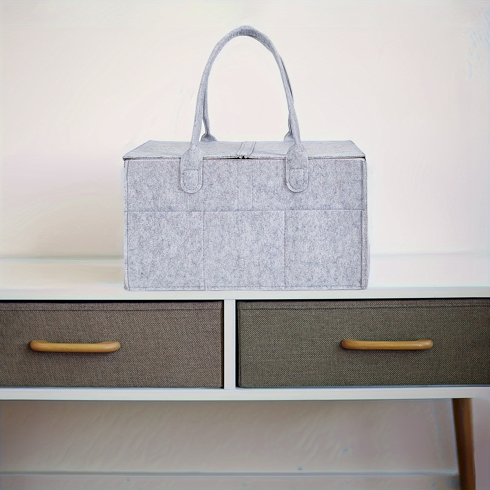 Set de organizador de pañales con tapa, bolso de pañales de fieltro, cesta de bebé, tote para cuna, para cochecito, gris