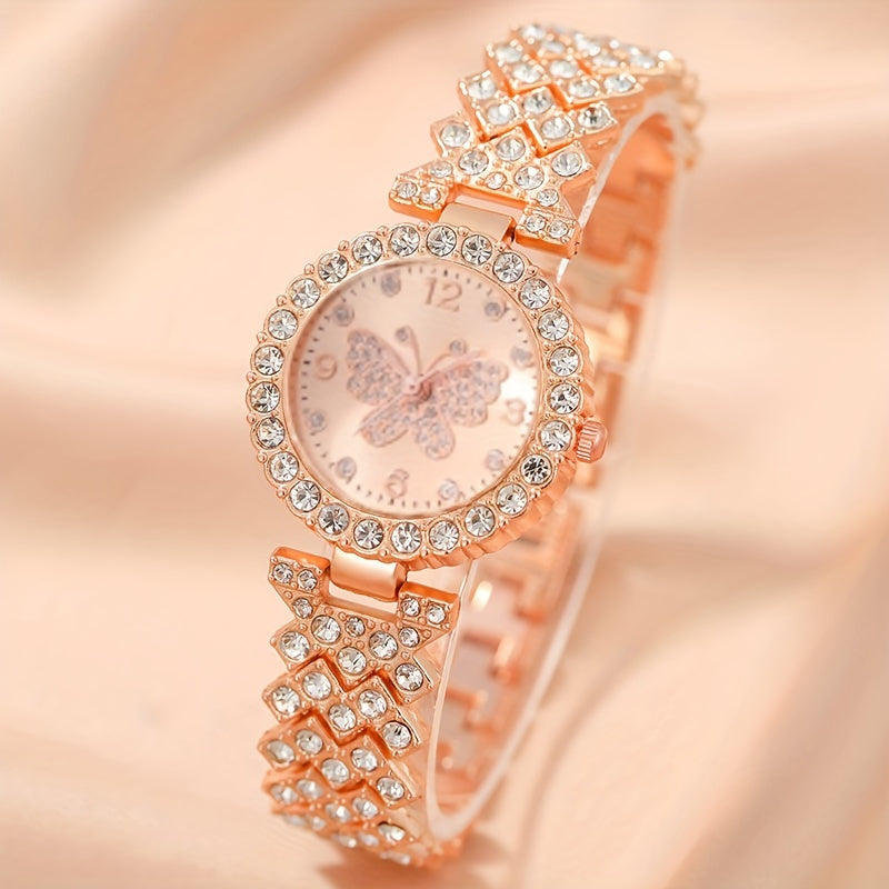 Women's Quartz Watch and Casual Bracelet Set with Round Alloy Case and Band
