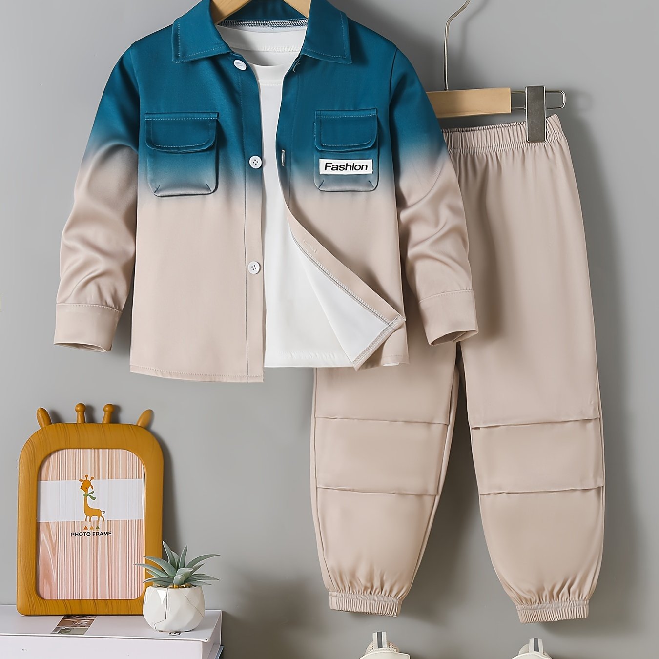 Boys' 2-Piece Set Long Sleeve Digital Print Shirt and Pants Casual Autumn Winter