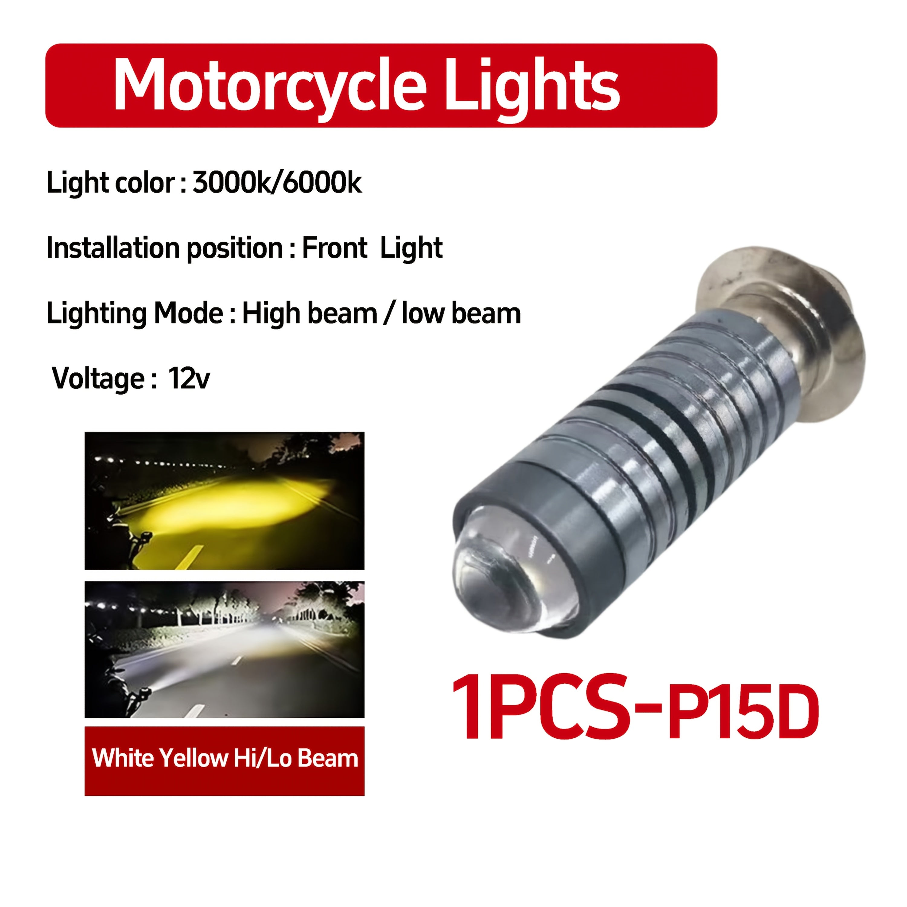 Motorcycle LED Headlight Bulb H4 Hi/Lo Beam 10000Lm Aluminum Shell