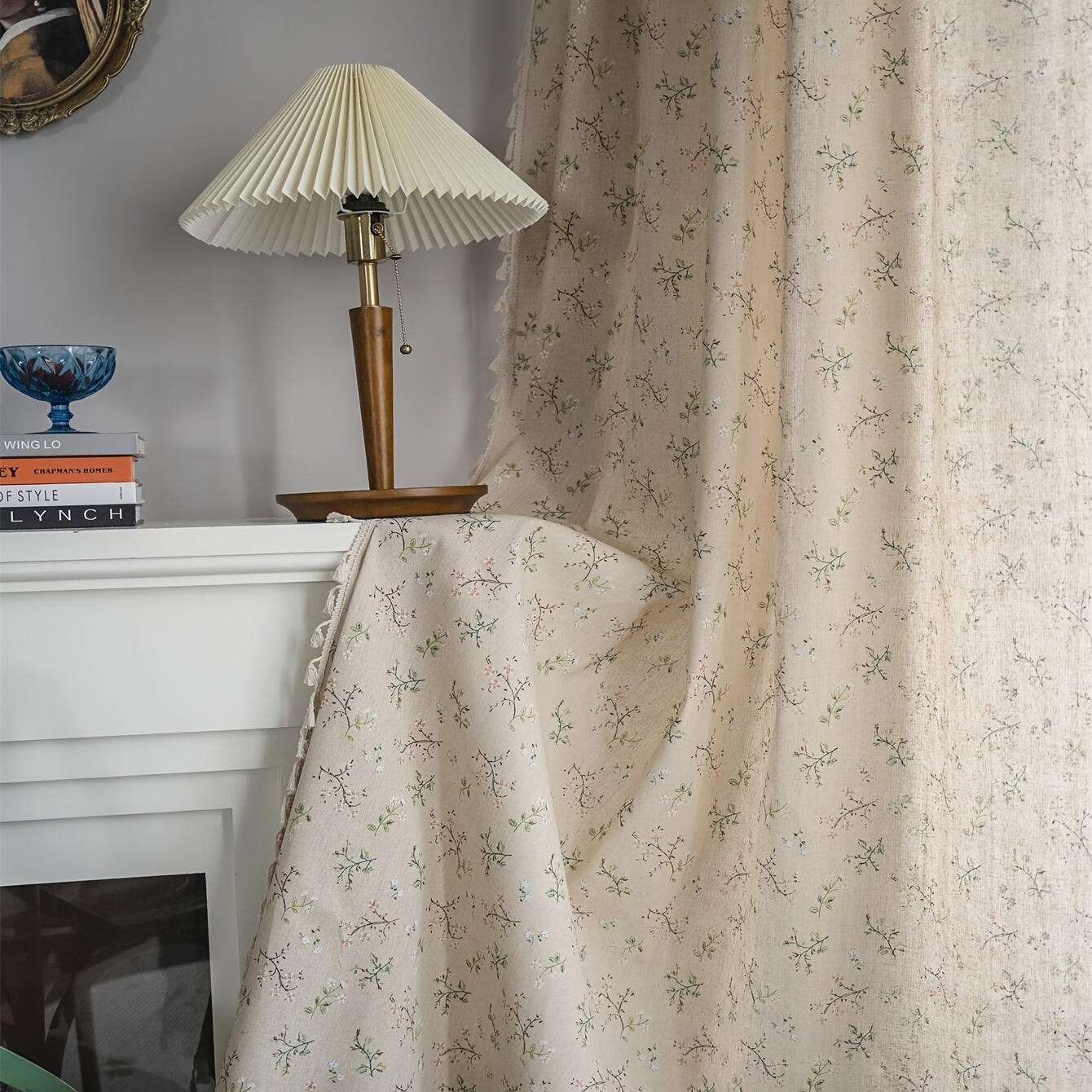 Bohemian Floral Milk-White Linen Curtain with Semi-Shading for Living Room Bedroom Office