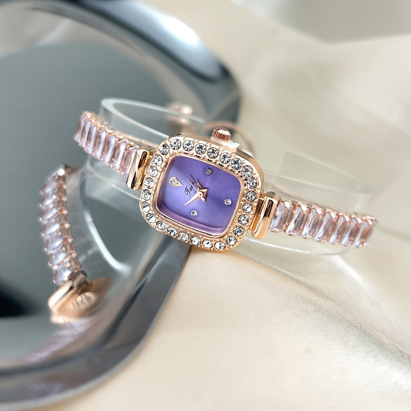 Women's Square Rhinestone Quartz Watch Vintage Style Adjustable Bracelet for Parties