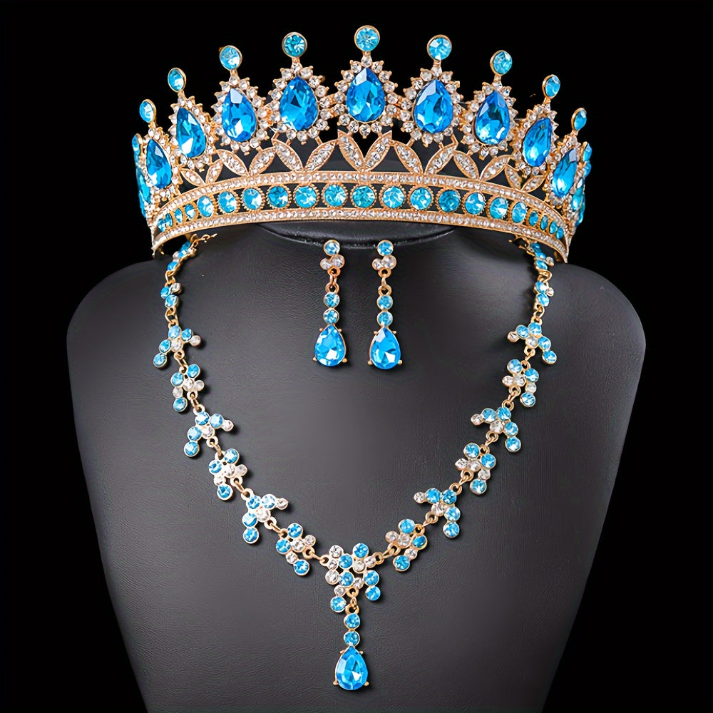 Elegant Rhinestone Queen Tiara and Jewelry Set with Necklace and Earrings for Weddings and Events