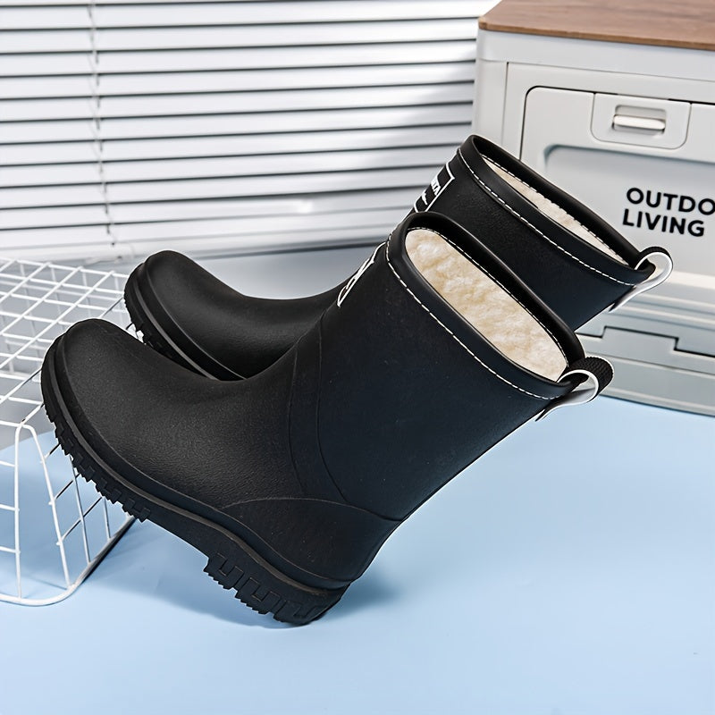 Women's Fleece-Lined Mid-Calf Rain Boots Waterproof Winter Snow Shoes