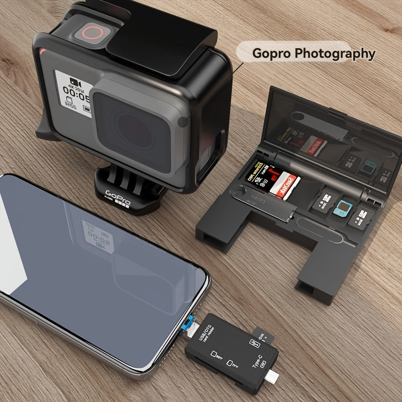 7-in-1 OTG karta o'quvchi Type C simsiz matoviy plastmassa, kameralar, smartfonlar, planshetlar uchun