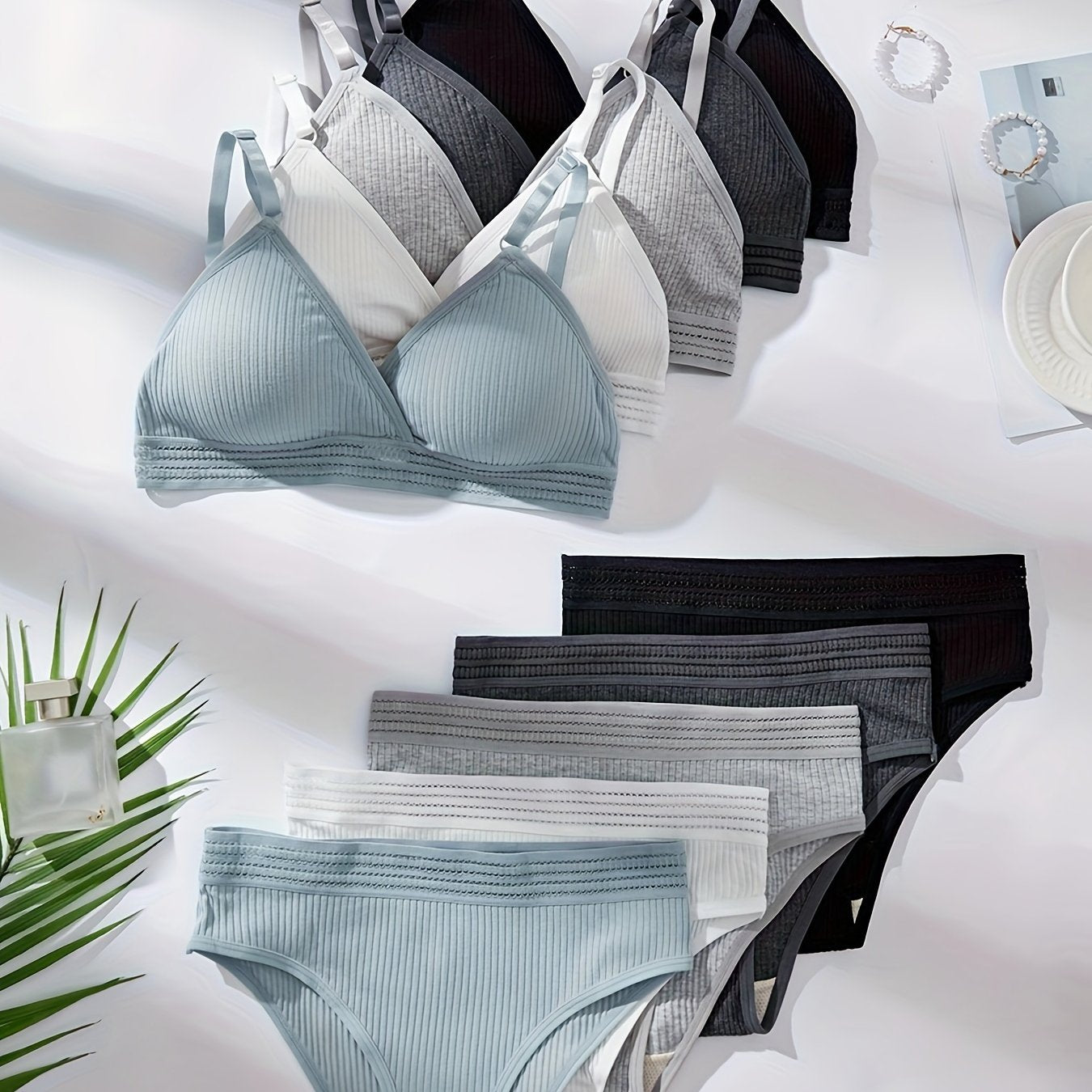 Women's 5-Piece Lingerie Set with Wireless Camisole Bra and Underwear