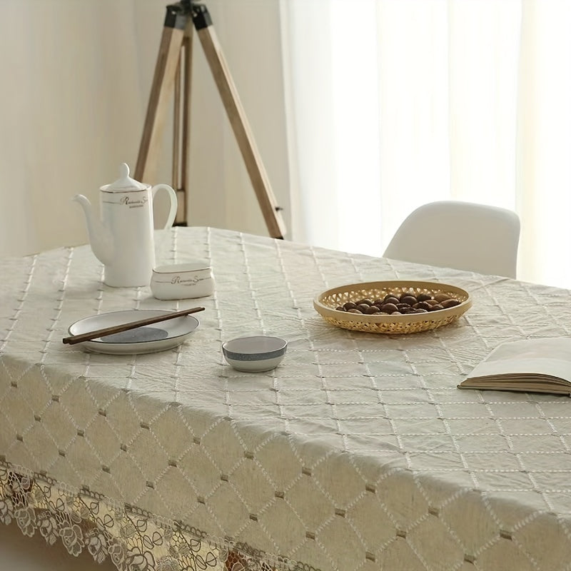 Plaid Lace Macrame Tablecloth Waterproof Stain-Resistant Washable for Picnic Wedding Party