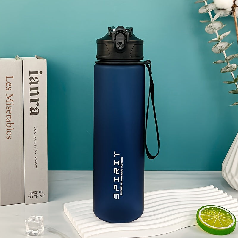 Botella de agua deportiva de 26oz con acabado esmerilado, a prueba de fugas, libre de BPA, de PC con pajilla de silicona y cuerda para llevar