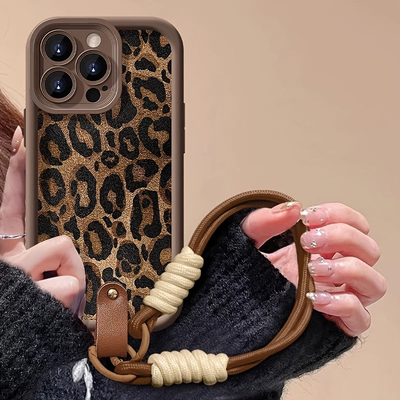 Brown Leopard Print TPU Lanyard with Lens Protection