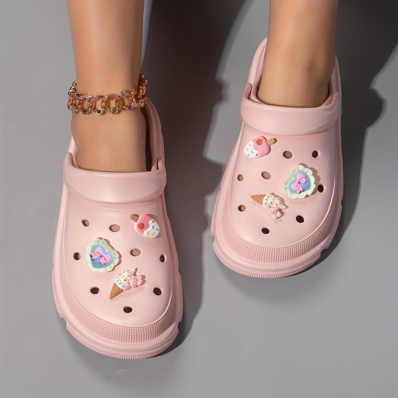 Zapatillas de EVA con estampado de dibujos animados para mujer, con punta redonda, transpirables, para verano, slip-on