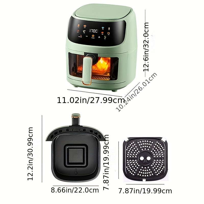 Rangli displeyli 6L havo fritüzeri, tosh bilan boshqariladigan sensorli panel, tovuq frizlarini pishirish va boshqalar uchun, 1400W, bardoshli temir
