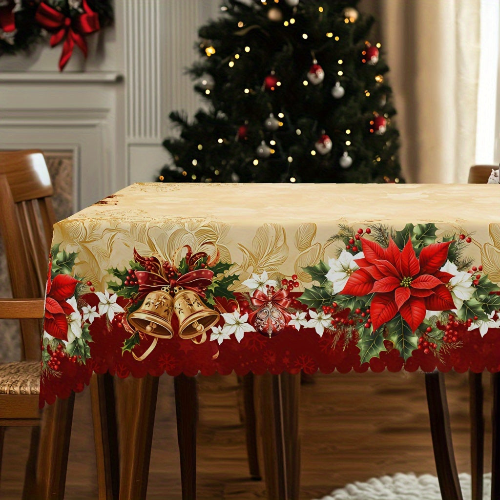 Round Polyester Tablecloth Set with Vintage Floral and Bell Patterns Water Resistant Wrinkle-Free for Indoor Outdoor Dining