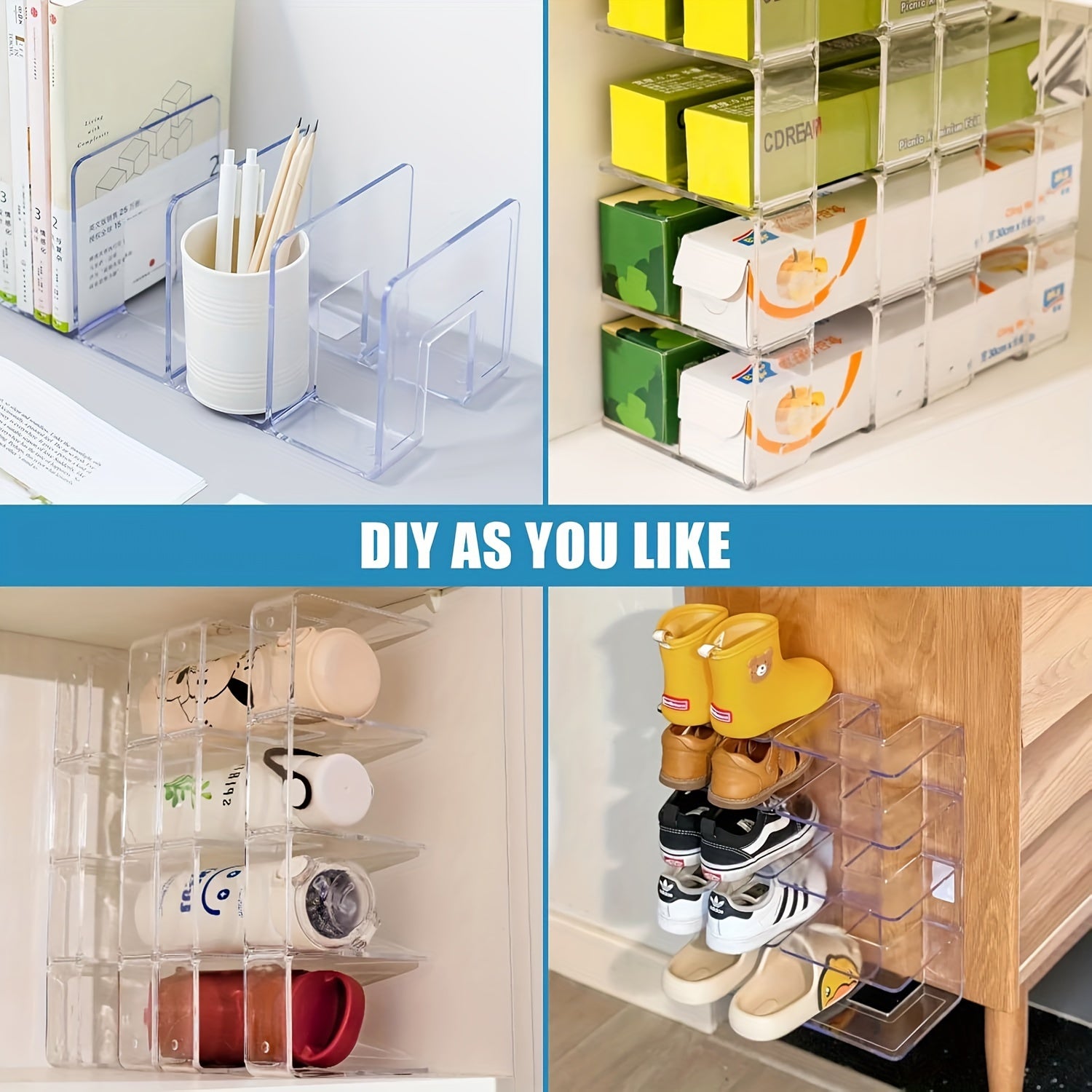 Akril sumka tashkilotchisi to'plami, shkaf saqlash uchun shaffof bo'linmalar, katta sig'im