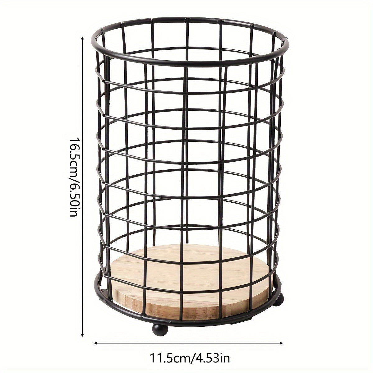 Kitchen Utensil Holder with Wooden Base for Countertop Storage and Drainage