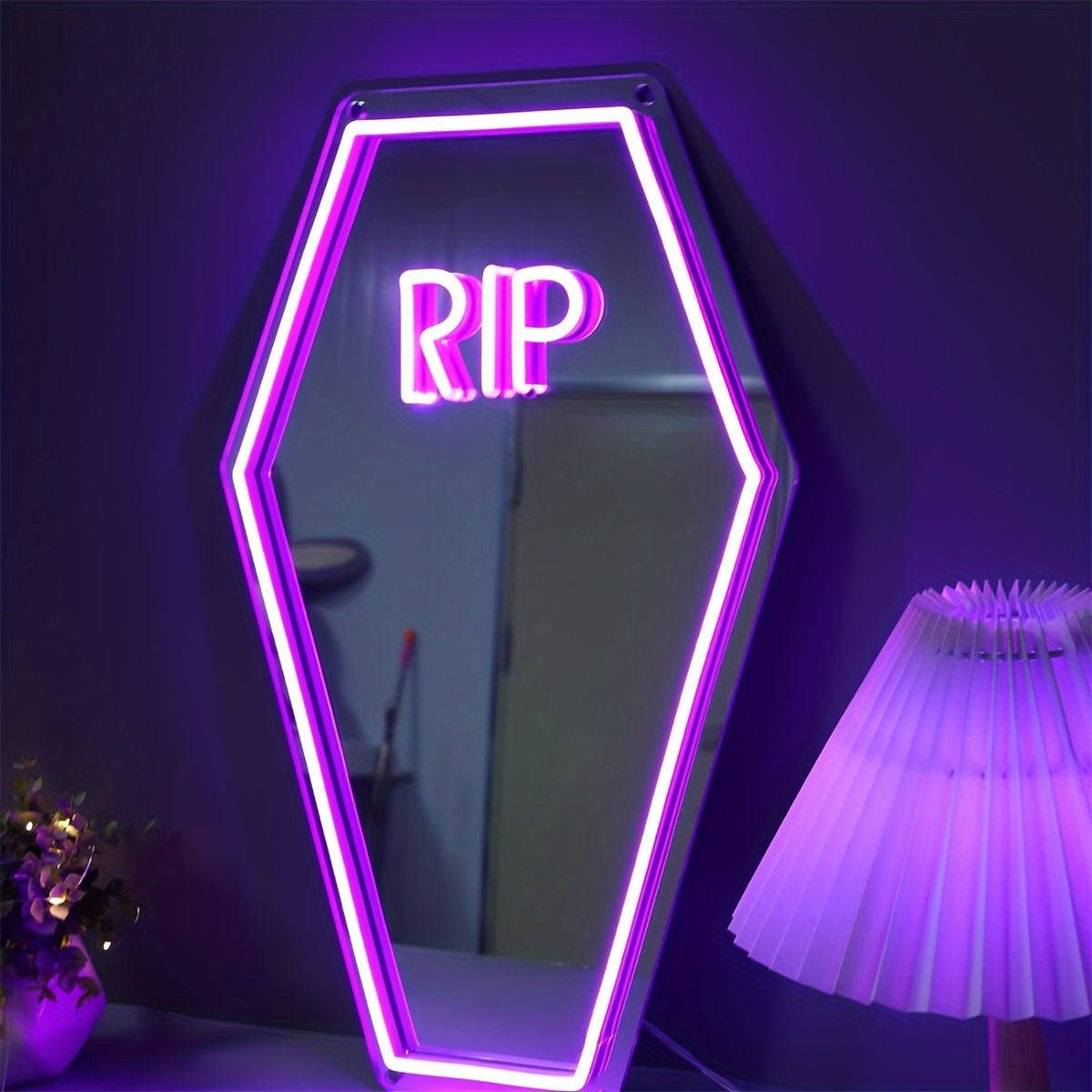 Neon Sign Mirror Wall Mountable USB Powered Home Decor Rest in Peace