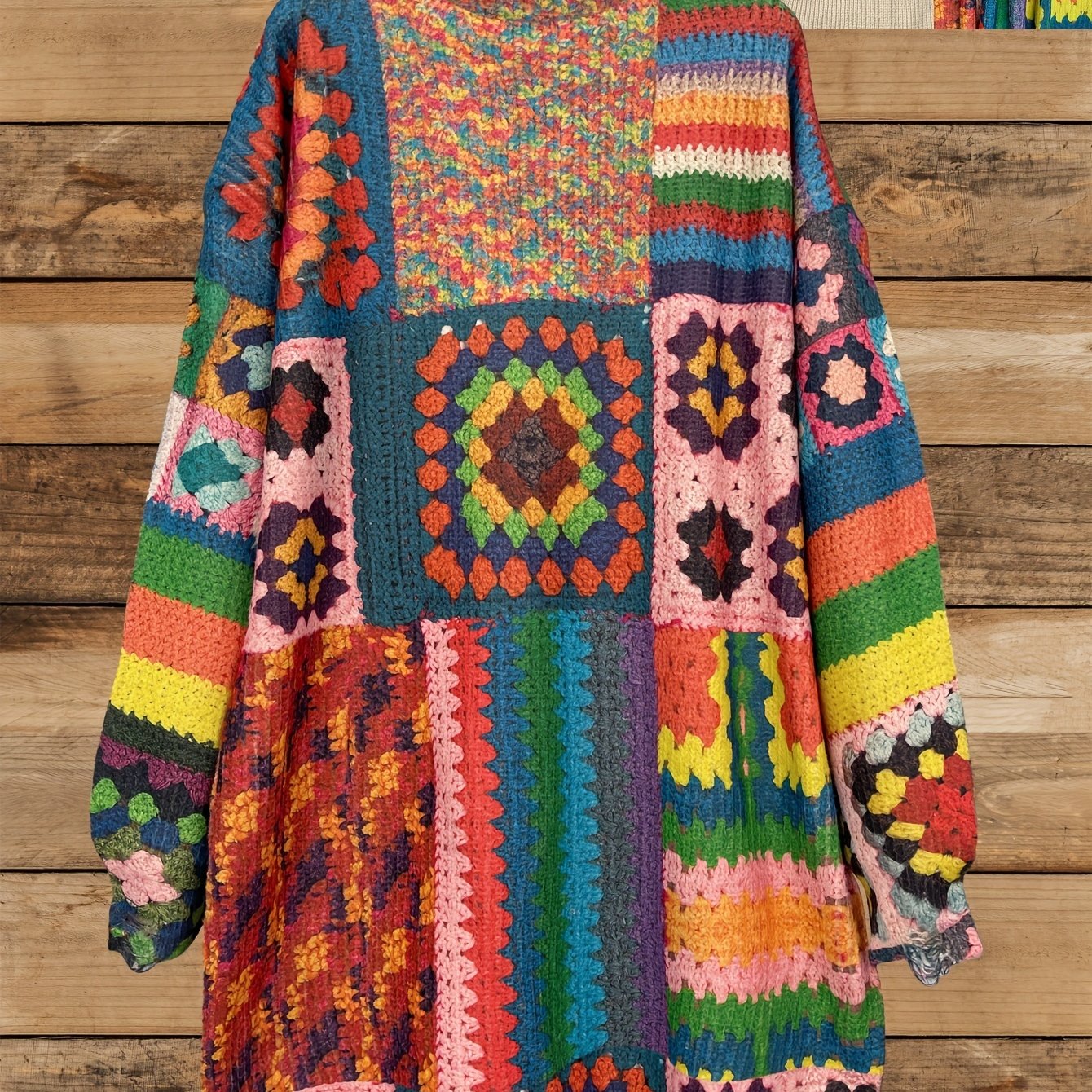 Plus Size Women's Sweater Dress All-Over 3D Rectangle Print Patchwork Fall Warmth