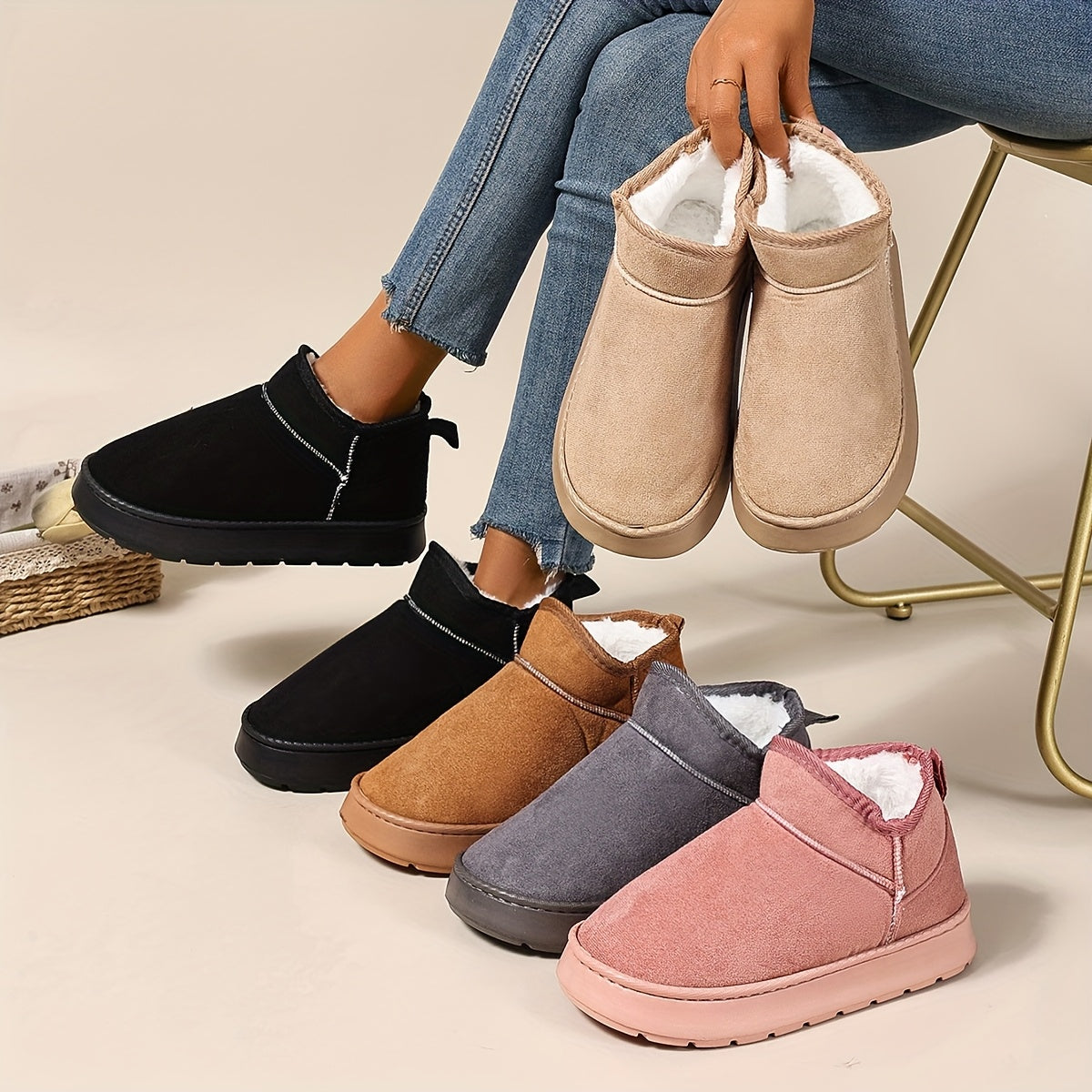 Women's Faux Fur Lined Ankle Boots - Slip-On, Thick EVA Sole, 5 Colors