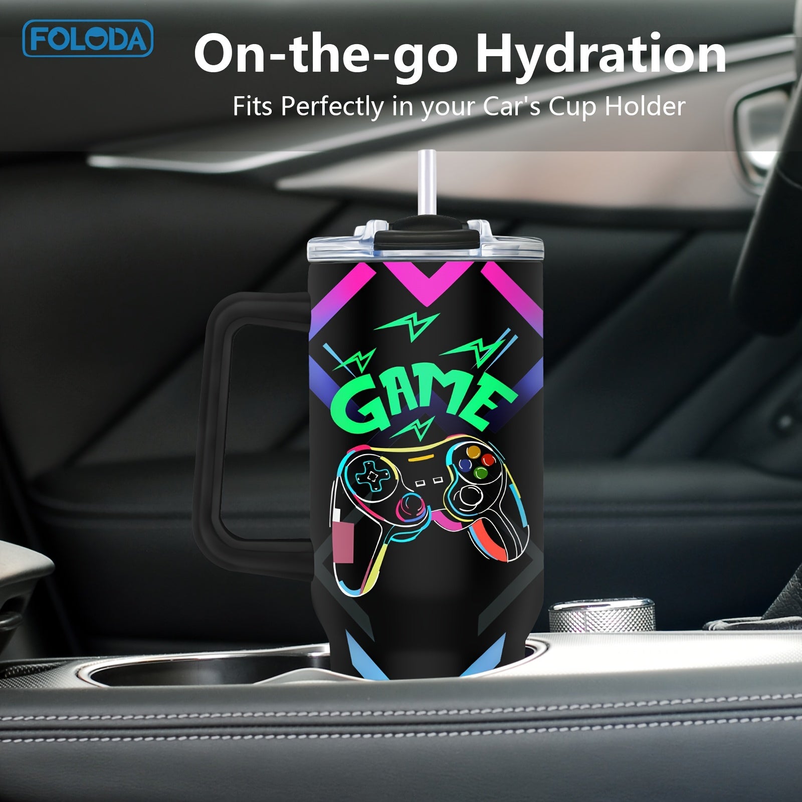 40oz Stainless Steel Travel Mug Tumbler with Handle Lid and Straw for Outdoor Use