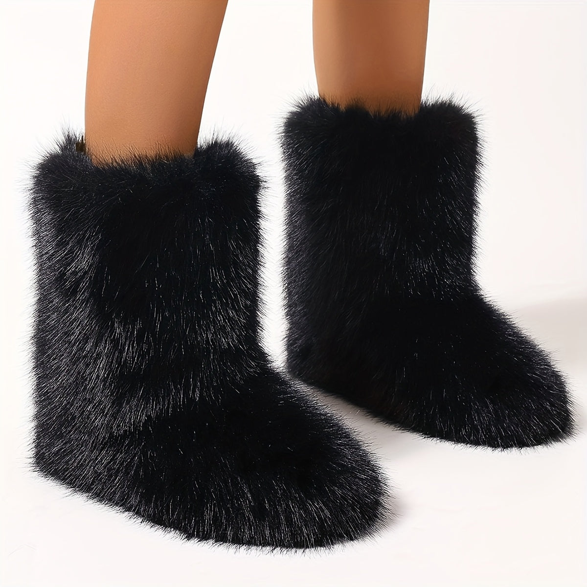 Women Faux Fur Mountain Boots Winter Mid-Calf Tall Booties