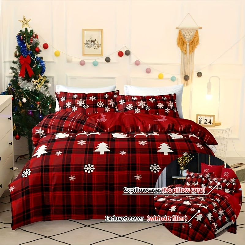 Christmas Themed Bedding Set 3 Pieces Quilt Cover with Elk Snowflake Design